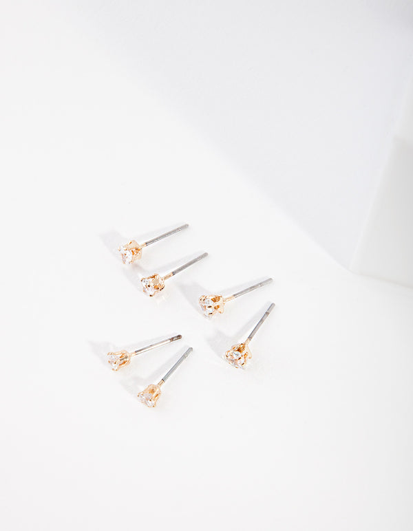 Gold Cubic Zirconia Geometric Earring Pack