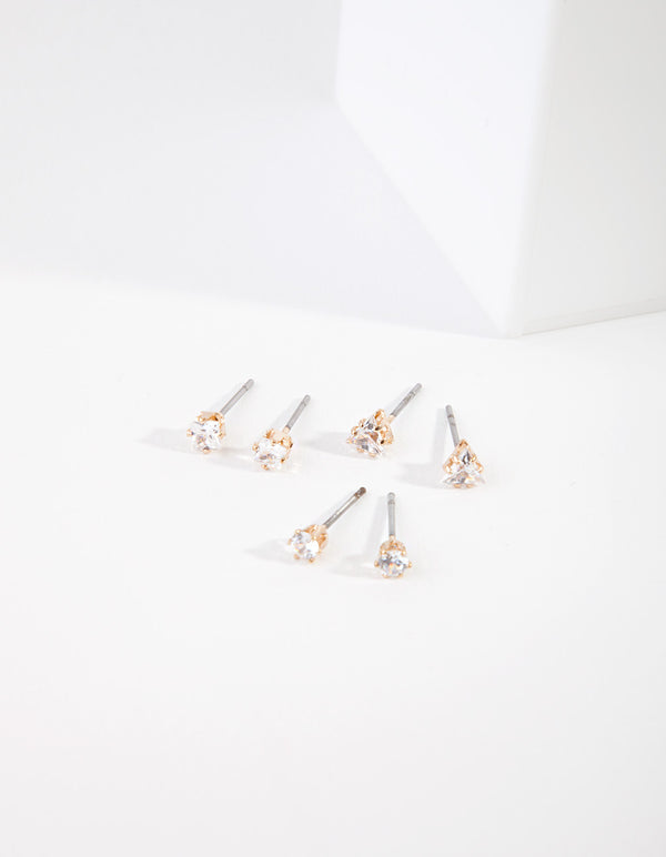Gold Cubic Zirconia Geometric Earring Pack