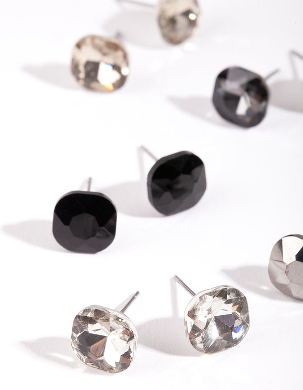 Black Toned Square Diamante 5 Stud Pack