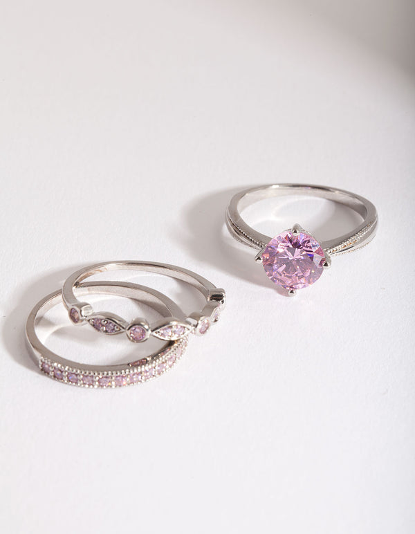 Pink Cubic Zirconia 3 Ring Stack Pack