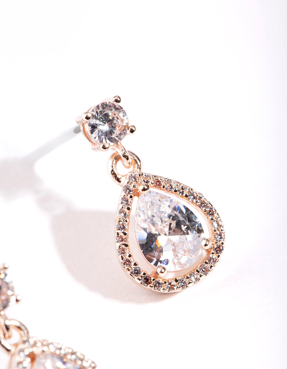 Encircled Mini Diamond Simulant Pear Drop Earrings