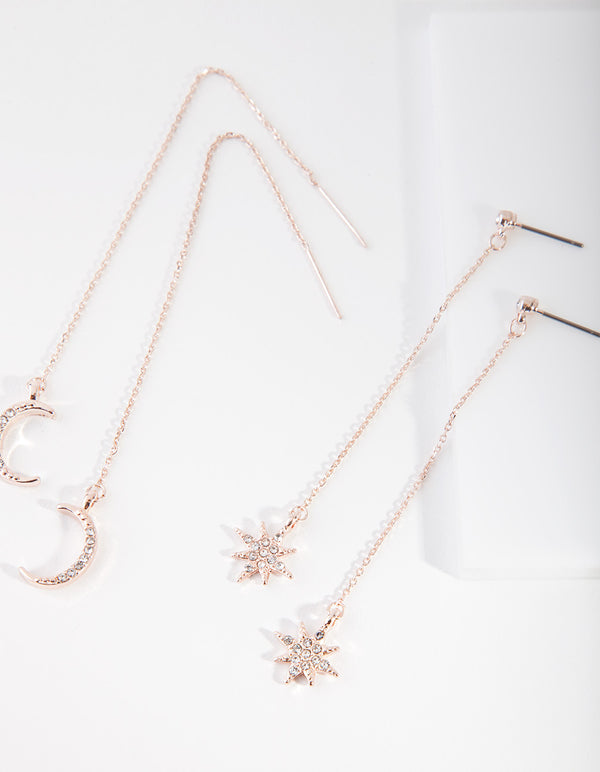 Rose Gold Stars & Moon Droop Earring Pack