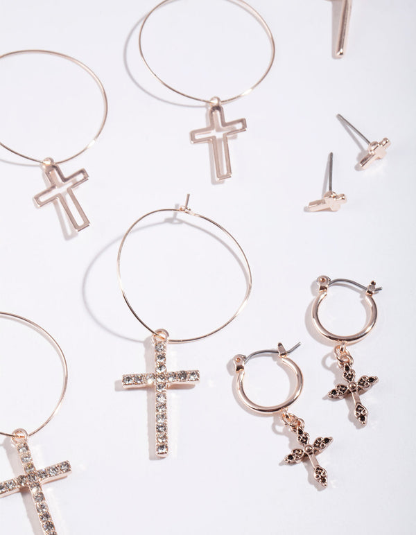 Rose Gold Cross Hoop Earring Pack