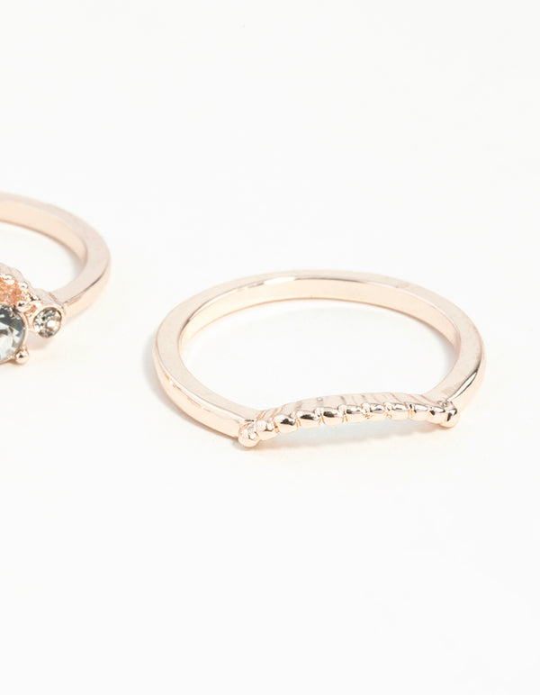 Rose Gold Diamante 3 Band Ring Stack