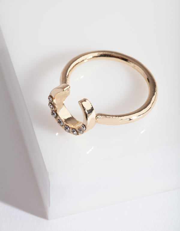 Gold Horseshoe Diamante Ring