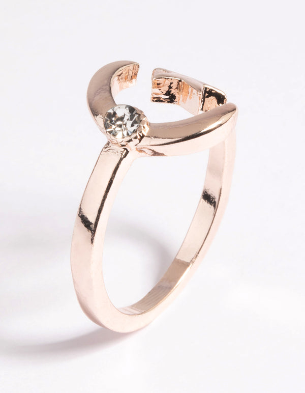 Rose Gold Open Moon Star Ring