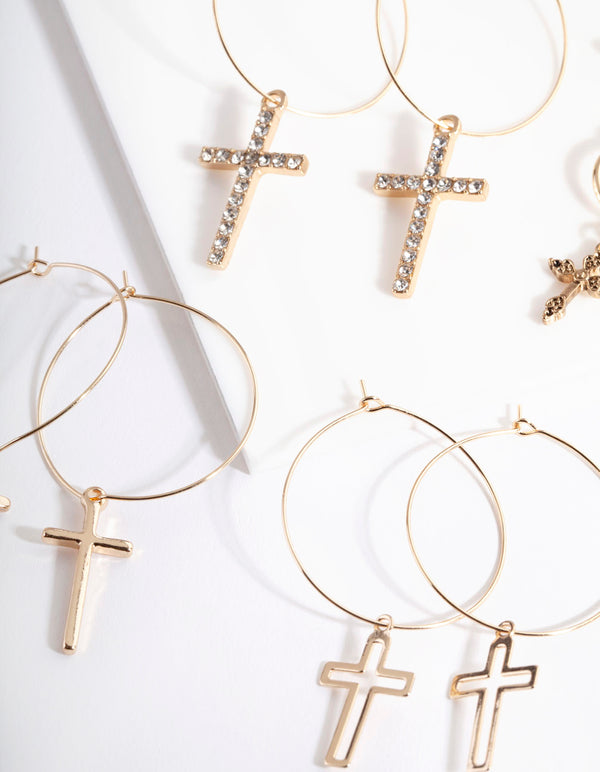 Gold Cross Hoop Earring Pack