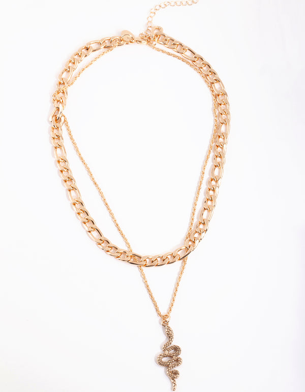 Gold Chain Snake Layered Necklace