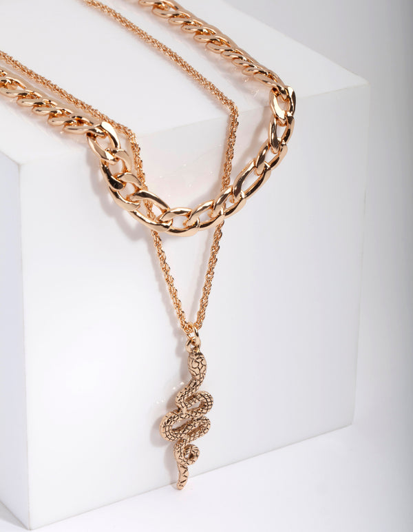 Gold Chain Snake Layered Necklace
