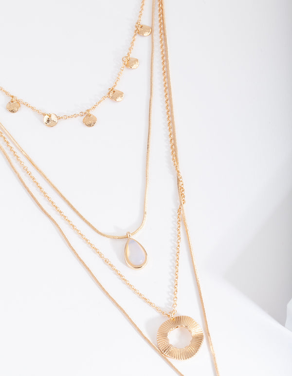 Gold Semi-Precious Multi Layer Necklace