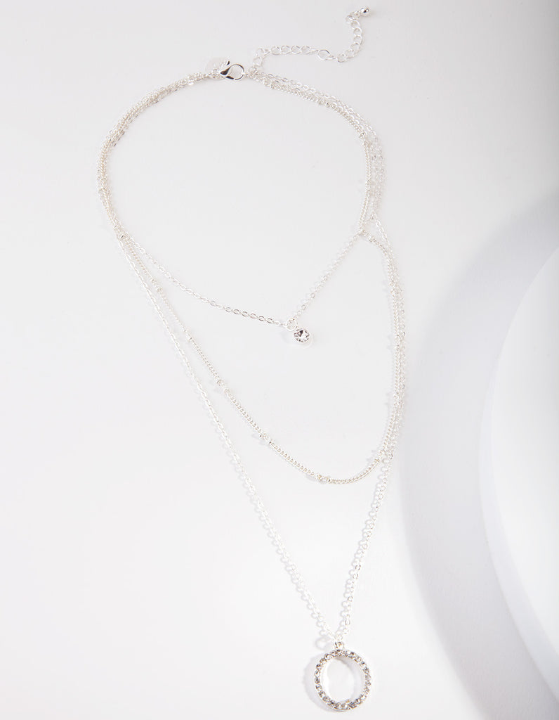 Silver Diamante Circle Layered Necklace - Main Image