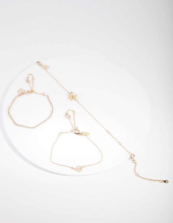 Gold Flower Friendship Anklet Bracelet 4-Pack