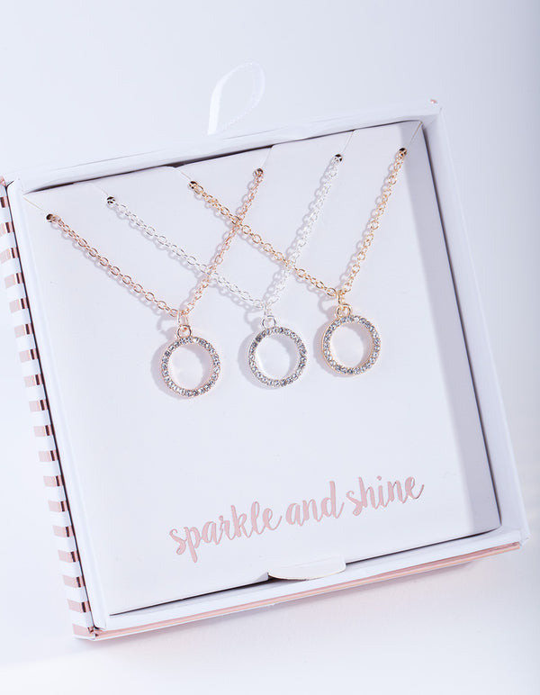 Mixed Metal Diamante Circle Necklace Pack