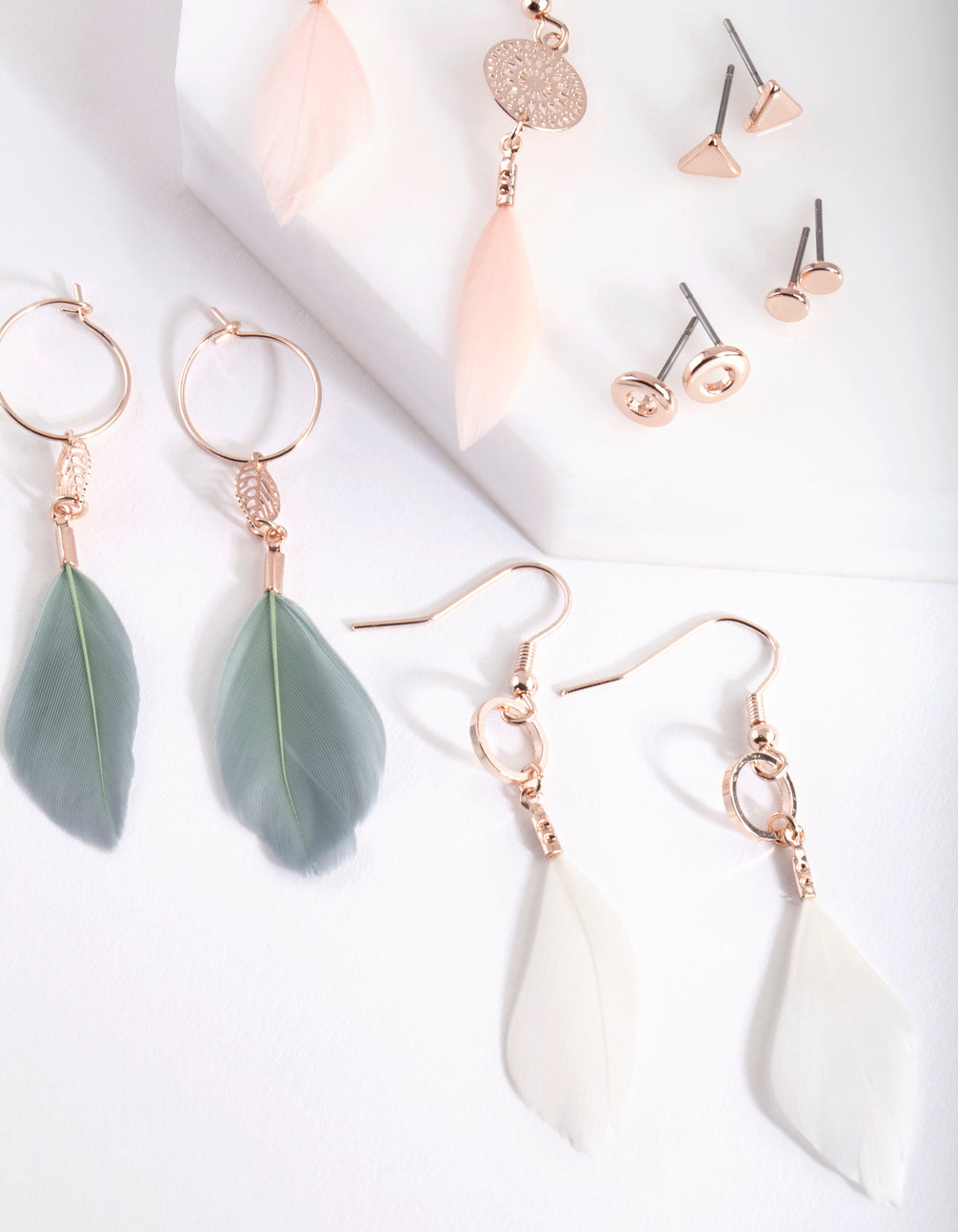 Rose Gold Pretty Feather Drop Earring Pack