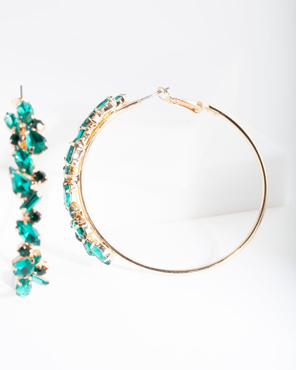 Green Cluster Hoop Earrings