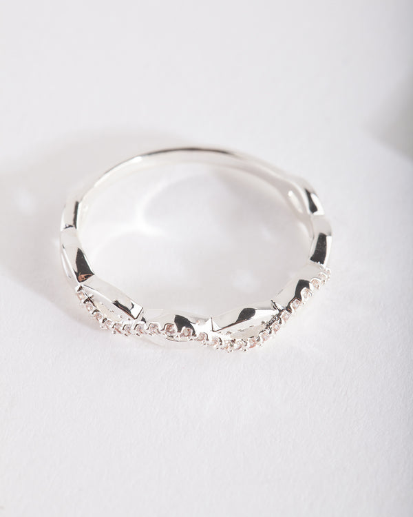 Cubic Zirconia Half Diamante Rope Ring