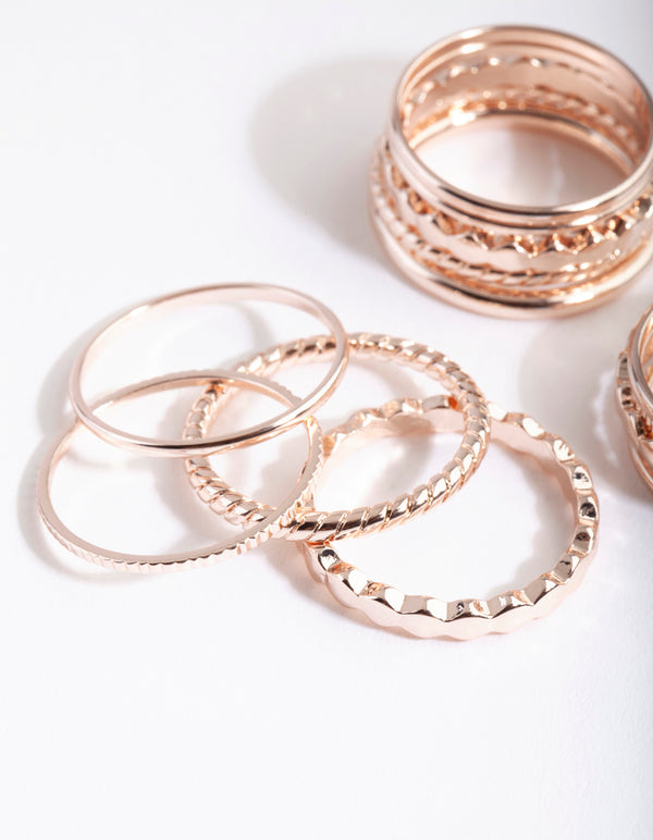 Rose Gold Textured Band Ring 8-Pack