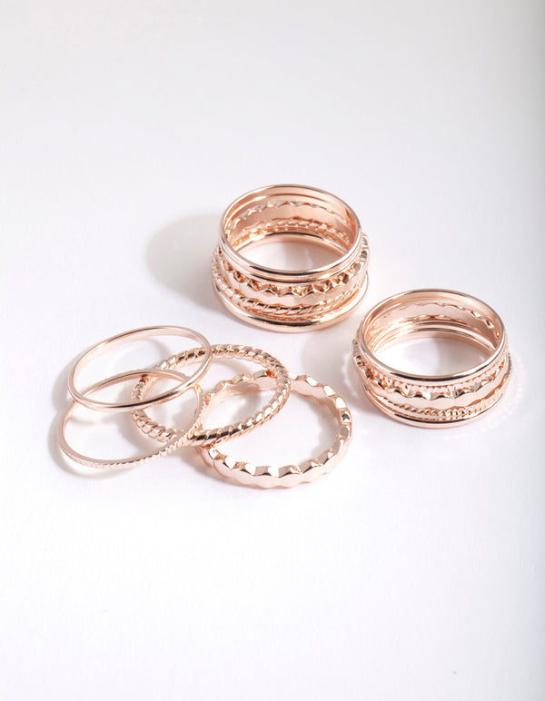 Rose Gold Textured Band Ring 8-Pack