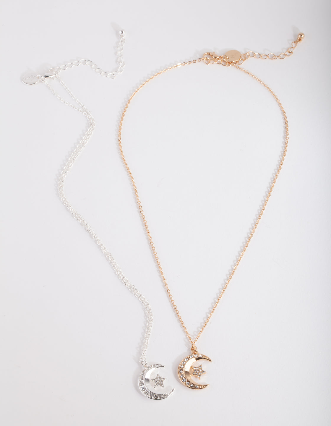 Mixed Metal Diamante Moon Necklace Pack