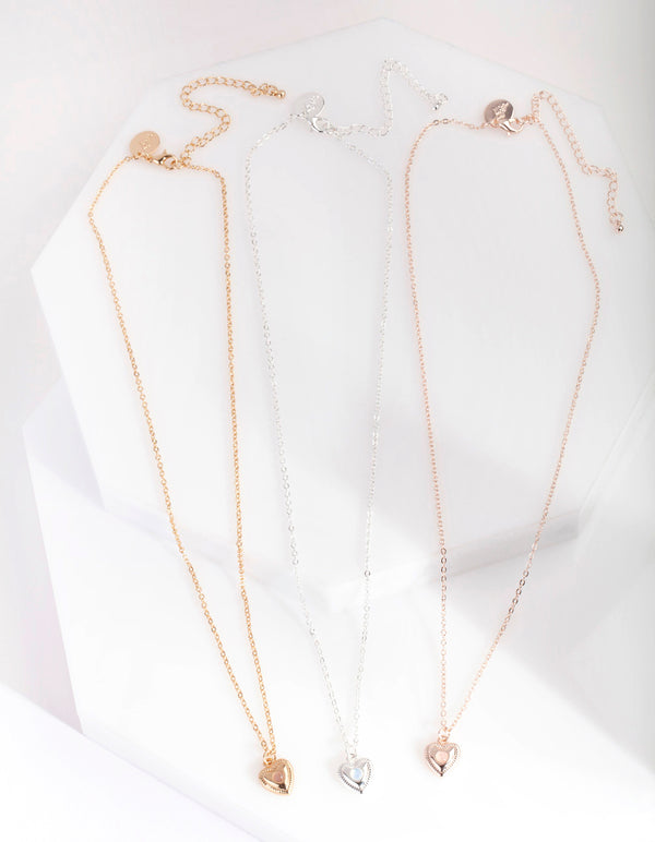 Mixed Metal Semi Precious Heart Necklace Pack
