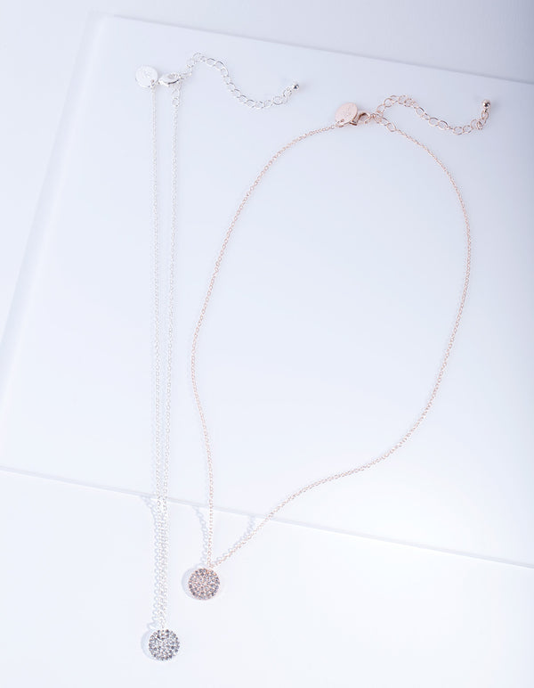 Mixed Metal Pave Disc Necklace Gift Box