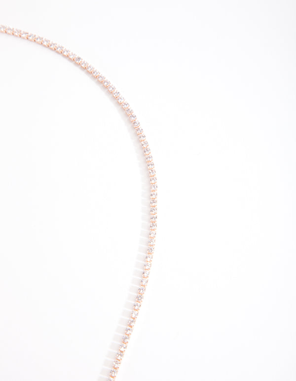 Cubic Zirconia Rose Gold Lariat Necklace