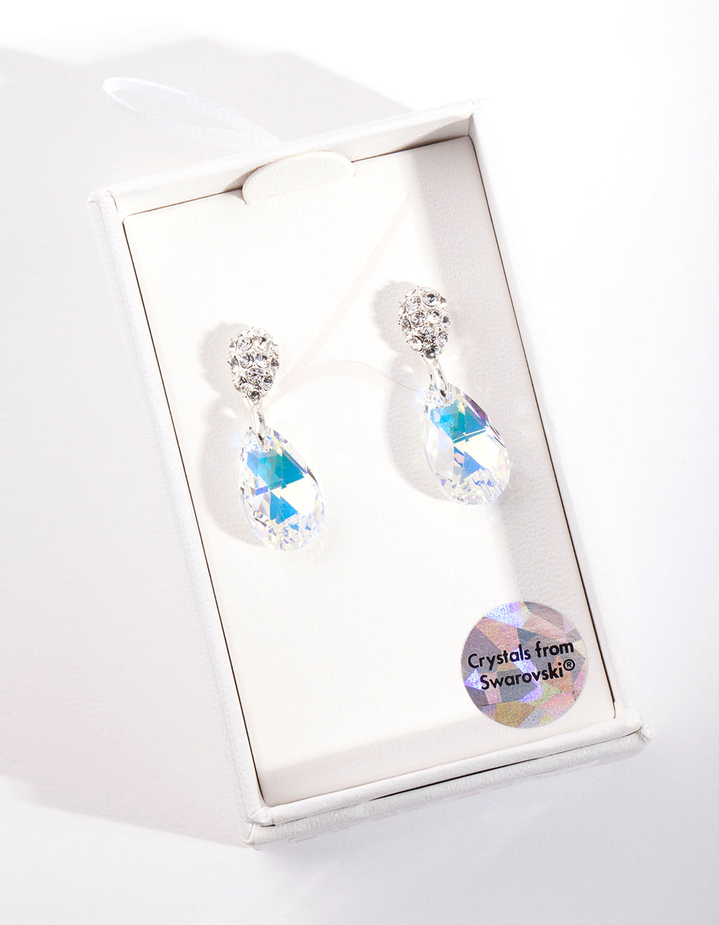 Silver Diamond Simulant Faceted Teardrop Earrings