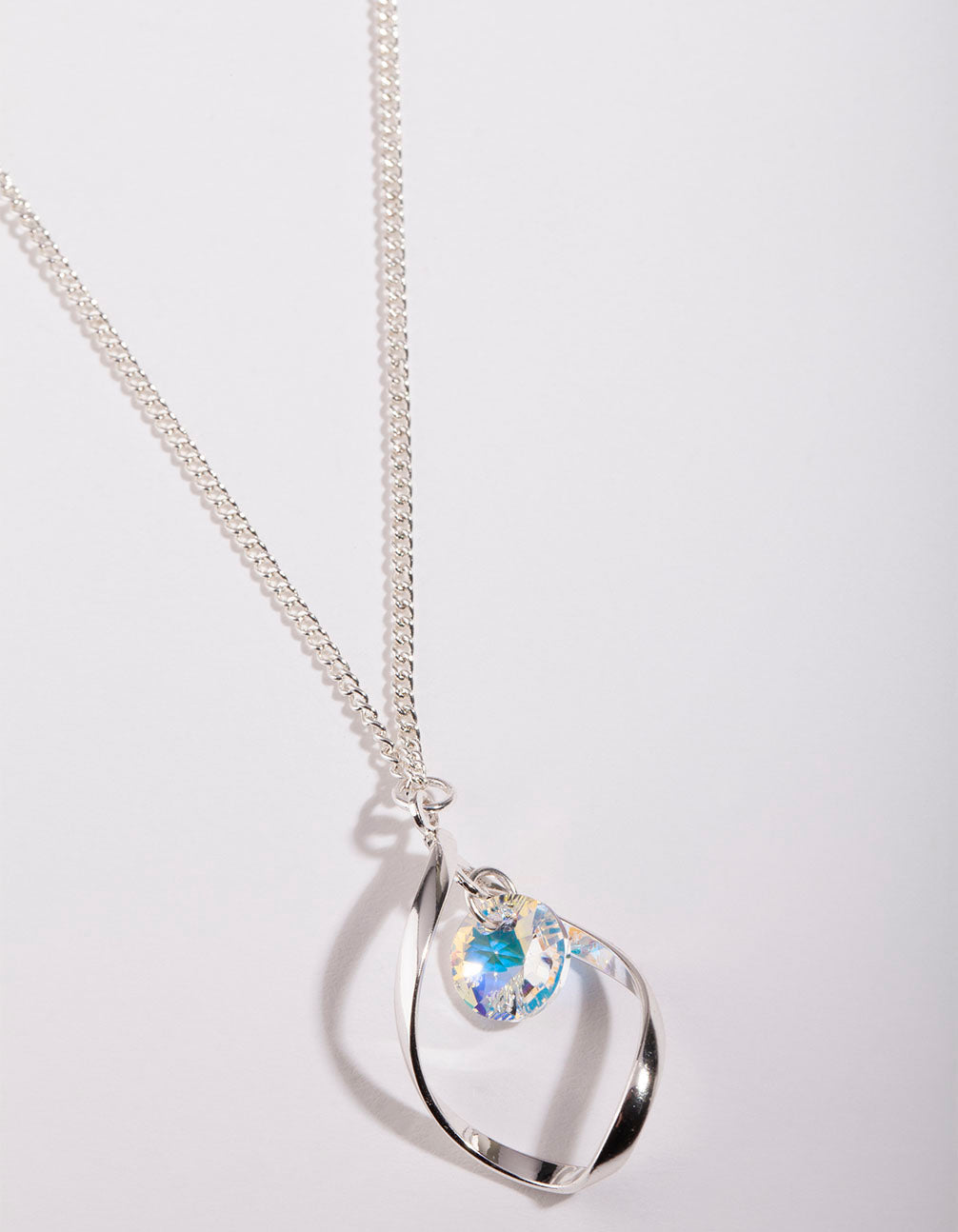 Silver Diamond Simulant Drop Twist Necklace