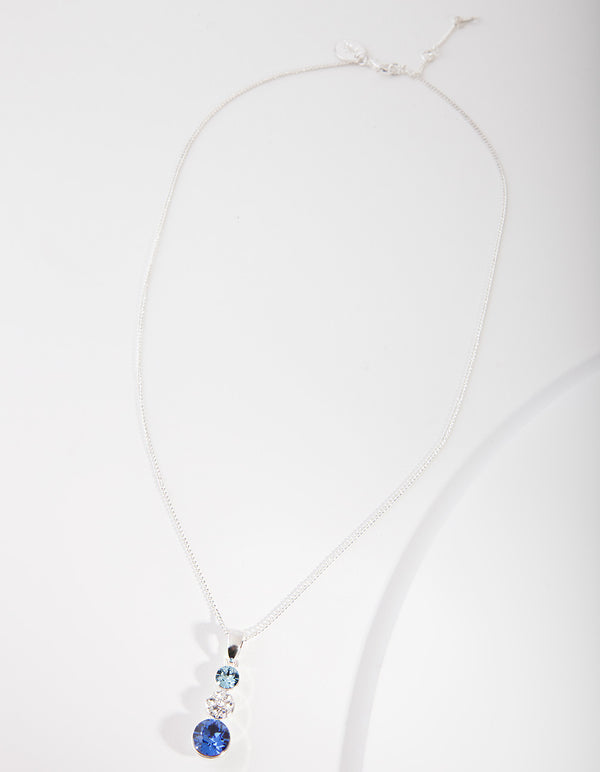 Silver Diamond Simulant Blue Graduating Crystal Pendant Necklace