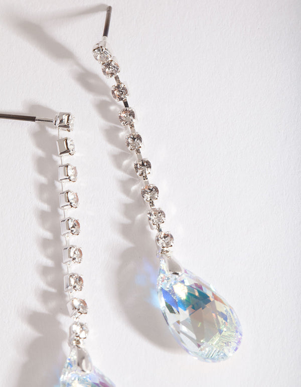 Silver Diamond Simulant Aurora Borealis Teardrop Earrings