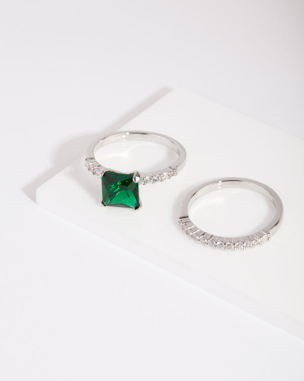 Square Emerald Cubic Zirconia Ring Set