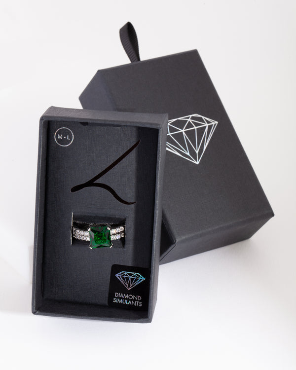 Square Emerald Cubic Zirconia Ring Set