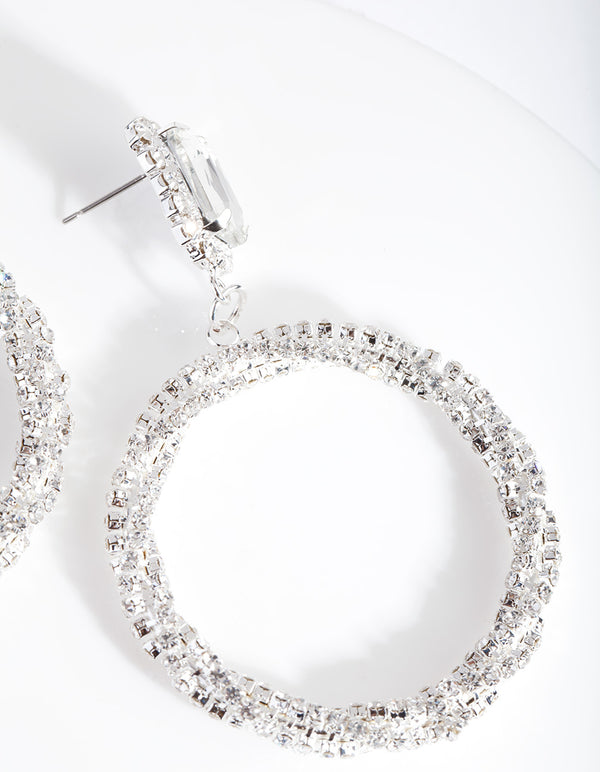 Silver Diamante Wrapped Hoop Earrings