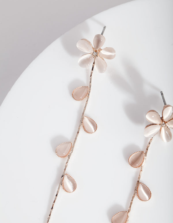 Rose Gold Flower Vine Drop Earrings