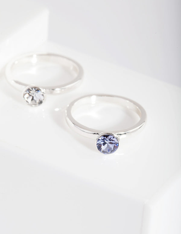 Silver Diamond Simulant Three Stone Ring Set