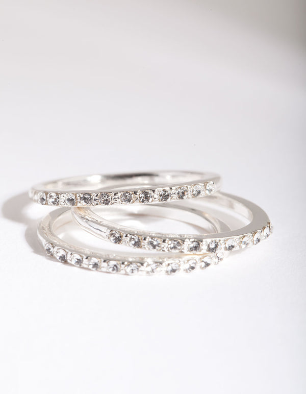 Silver Diamond Simulant Thin Ring Set