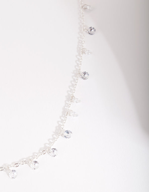 Silver Cubic Zirconia Multi Droplet Necklace