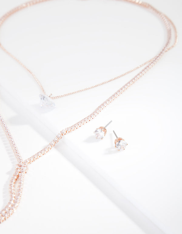Rose Gold Cubic Zirconia Layer Jewellery Set
