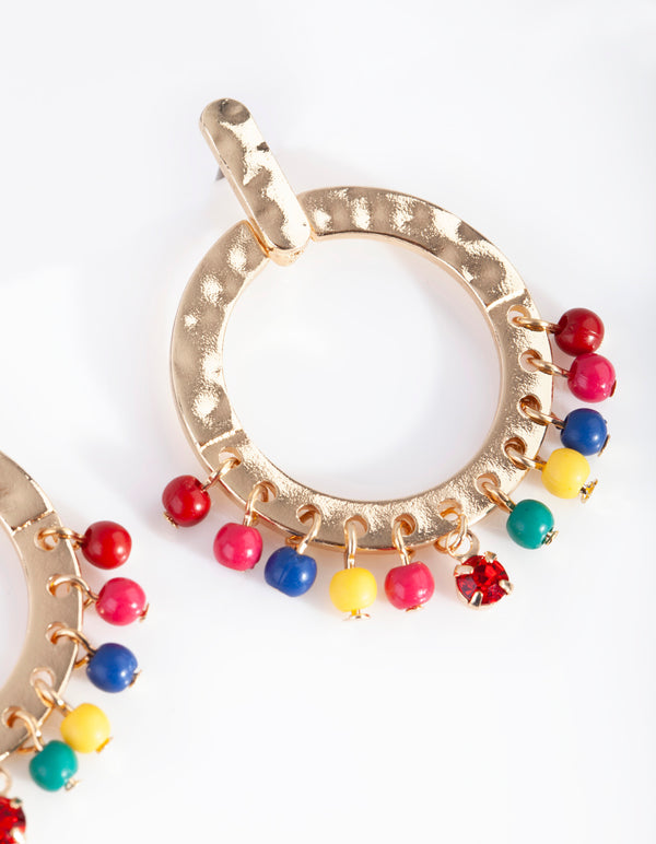 Gold Multicoloured Bead Round Drop Earrings