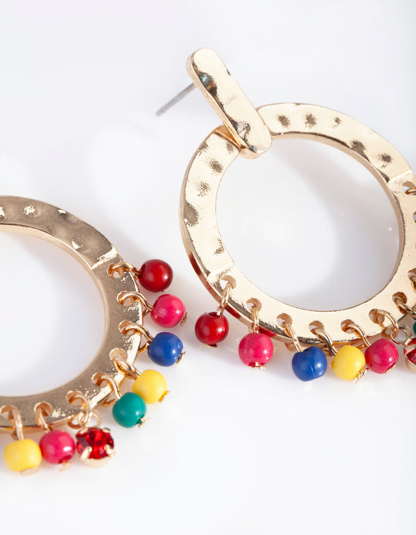 Gold Multicoloured Bead Round Drop Earrings