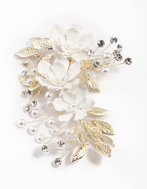 White Flower Crystal Clip