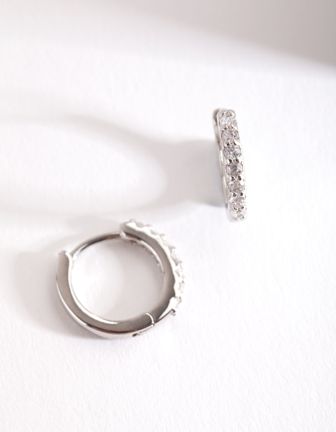 Silver Cubic Zirconia Crystal Huggie Earrings