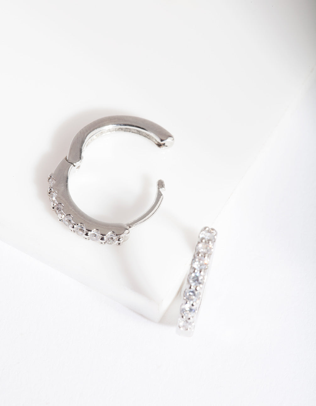 Silver Cubic Zirconia Crystal Huggie Earrings
