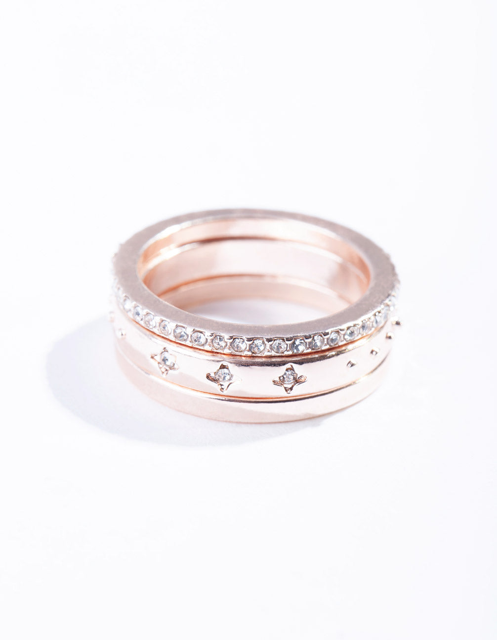 Rose Gold Diamante Star Ring Stack Pack