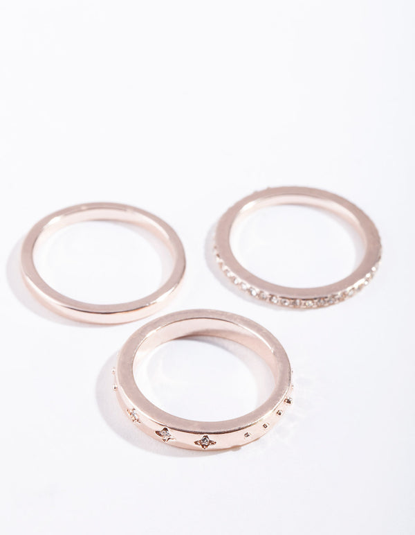 Rose Gold Diamante Star Ring Stack Pack