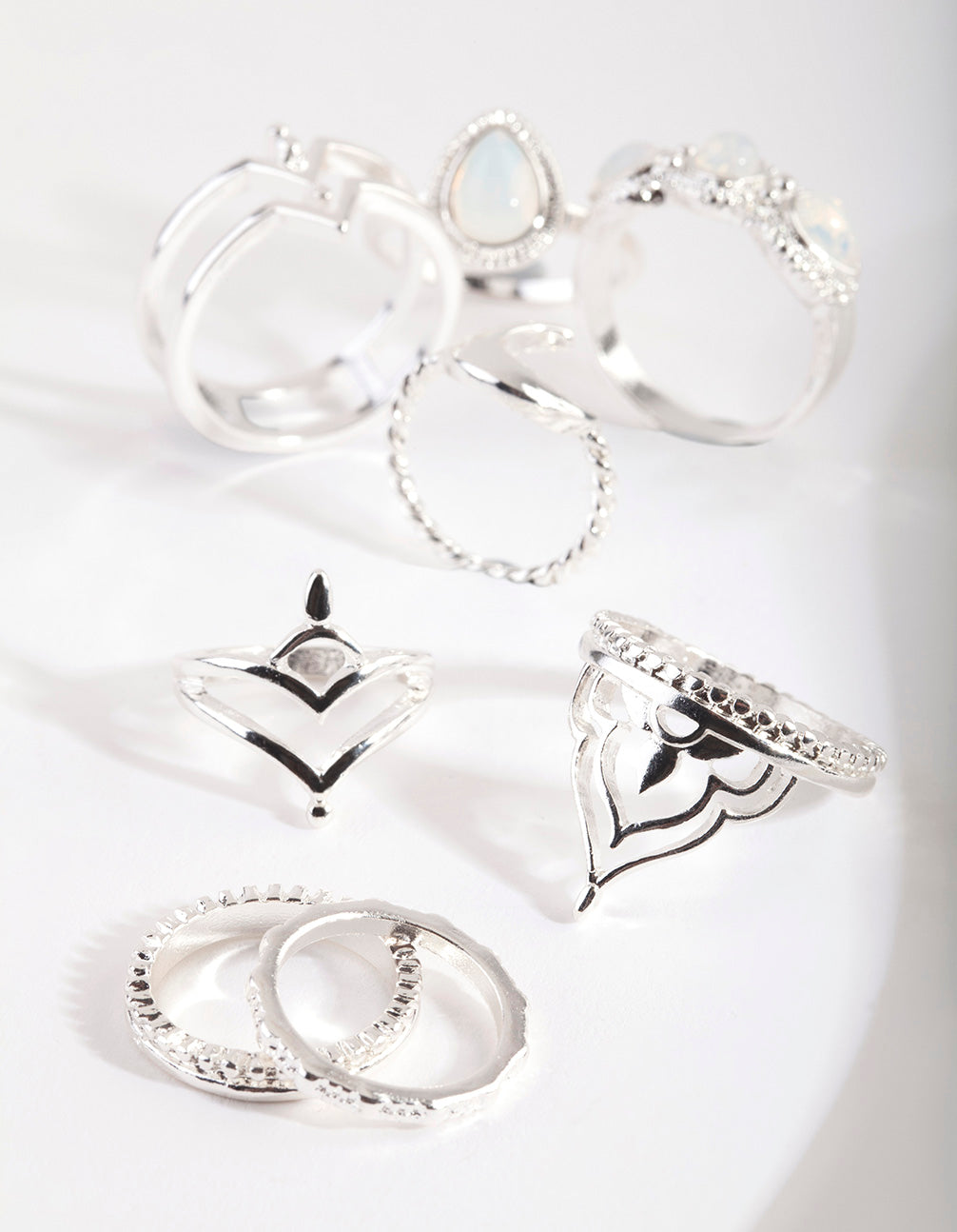 Silver Bohemian Moon Ring 8-Pack