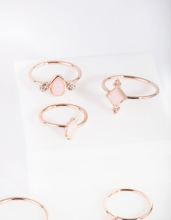 Rose Gold Fine Stone Ring 8-Pack