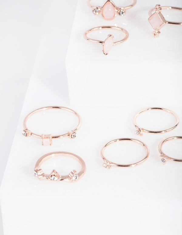 Rose Gold Fine Stone Ring 8-Pack