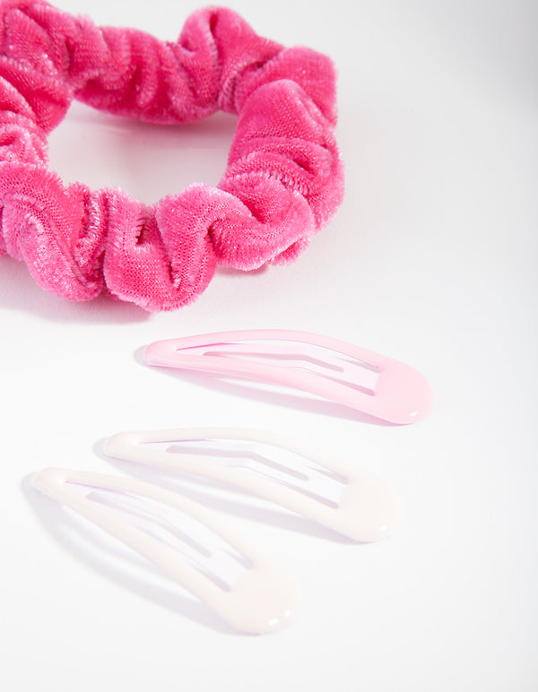 Mixed Pink Scrunchie & Hair Clip 4-Pack