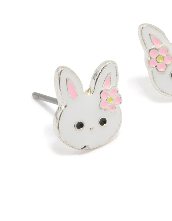 Silver Cute Bunny Stud Earrings